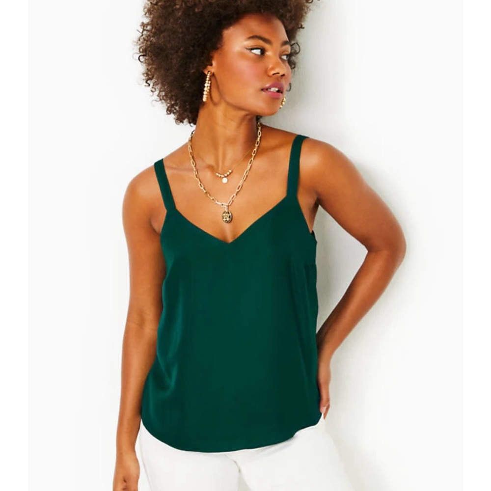 Lilly Pulitzer Nadia Satin Cami, Evergreen, Size 6